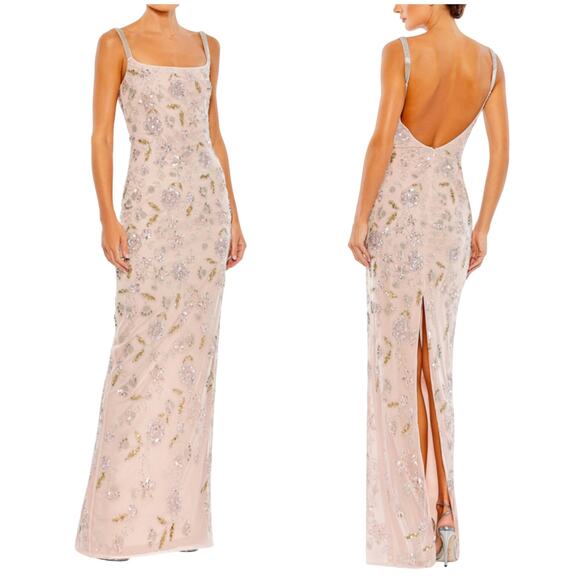 Mac Duggal NWT Rose Hand Beaded Floral Gown Beaded Spaghetti Straps Size 14